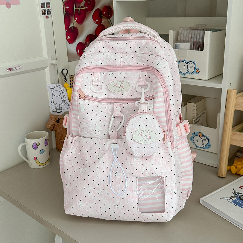 Women Bags White - Mochila Lolita Rosa Doce com Bolinhas